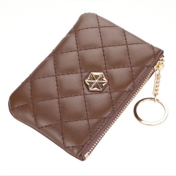Women's Vegan Leather Zip Change Coin Purse Card Wallet with Keychain Ring Gifts - Picture 3 of 5